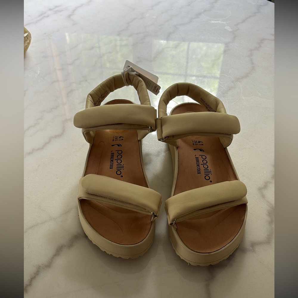 BIRKENSTOCK Papillio Theda Leather Platform Two-Strap Sandals
